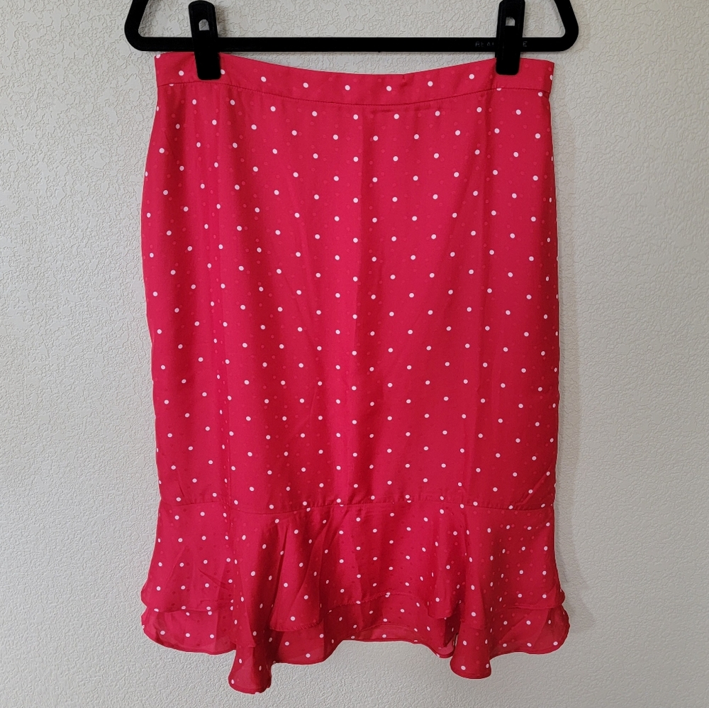 NWT Ann Taylor Dot Double Flounce Skirt In Candy Red, Size 10